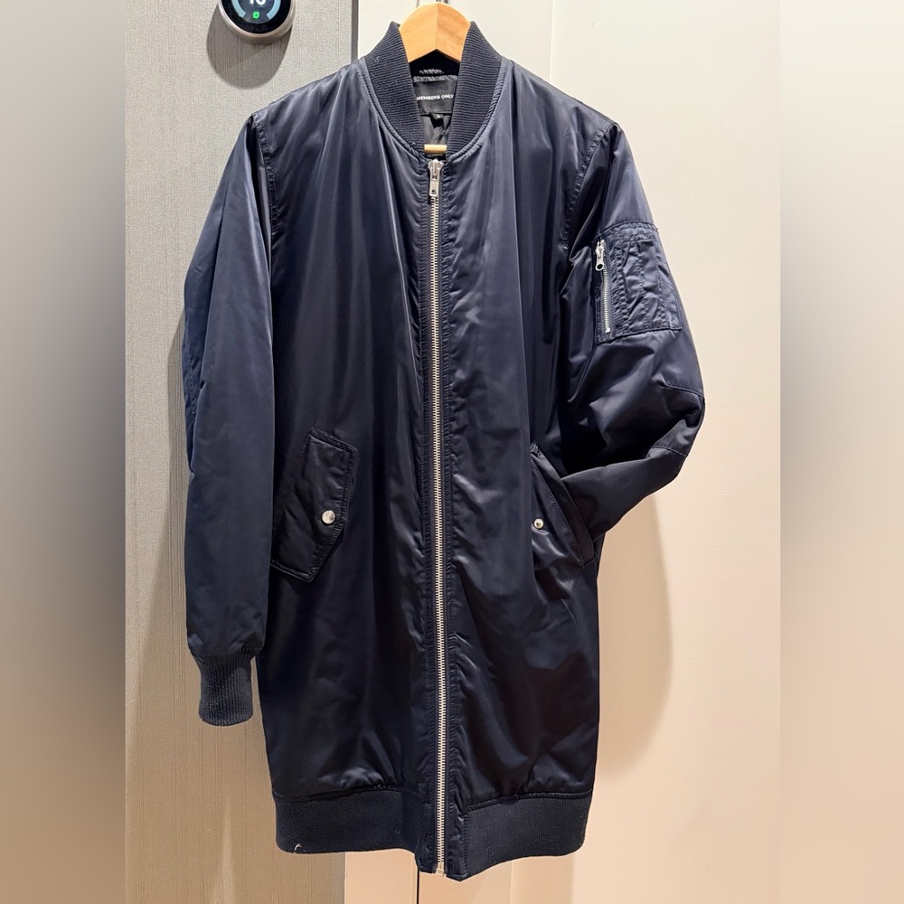 Members Only black long Bomber Jacket